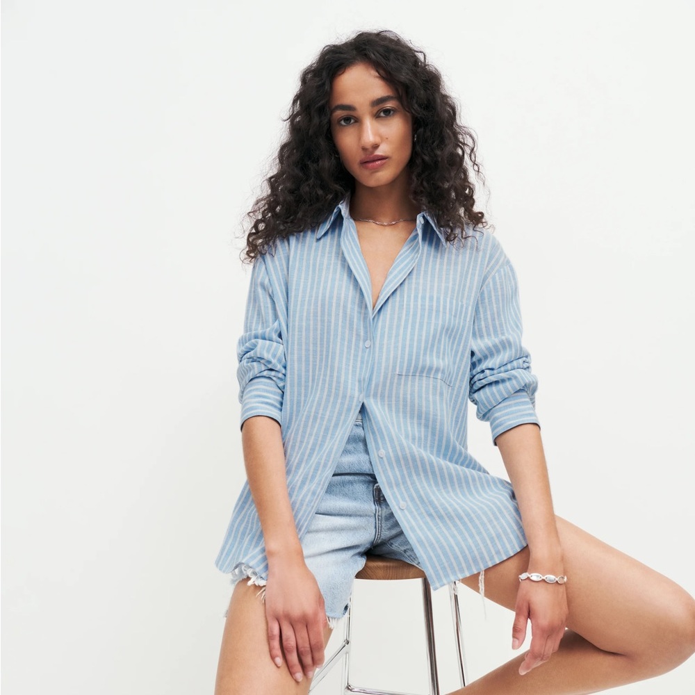 Reformation linen button down striped shirt